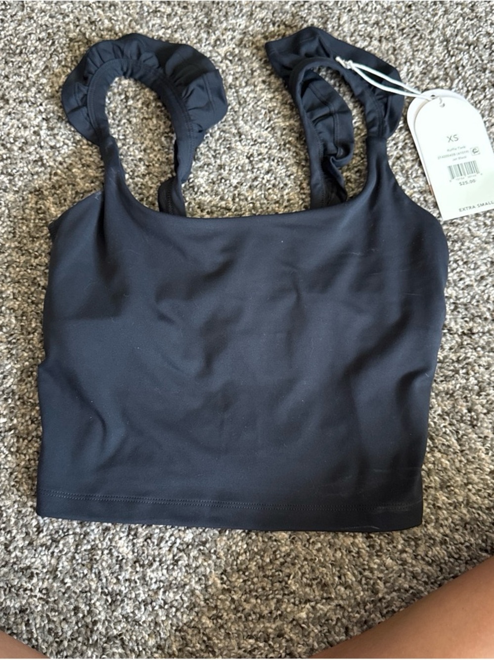 Blogilates Black Ruffle-Shoulder Tank Top